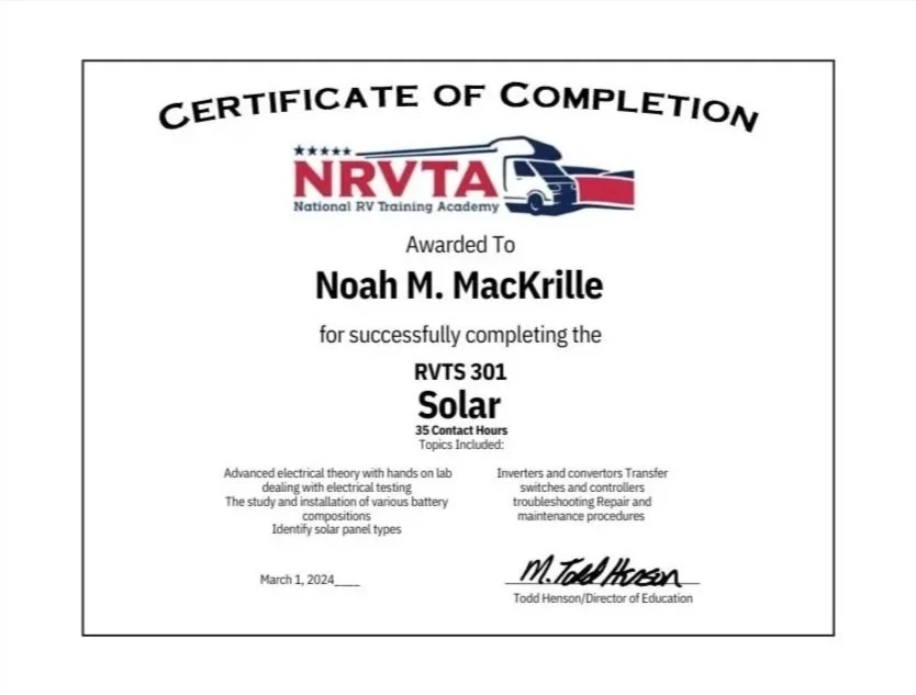 RV Help Hotline certified technician certificate