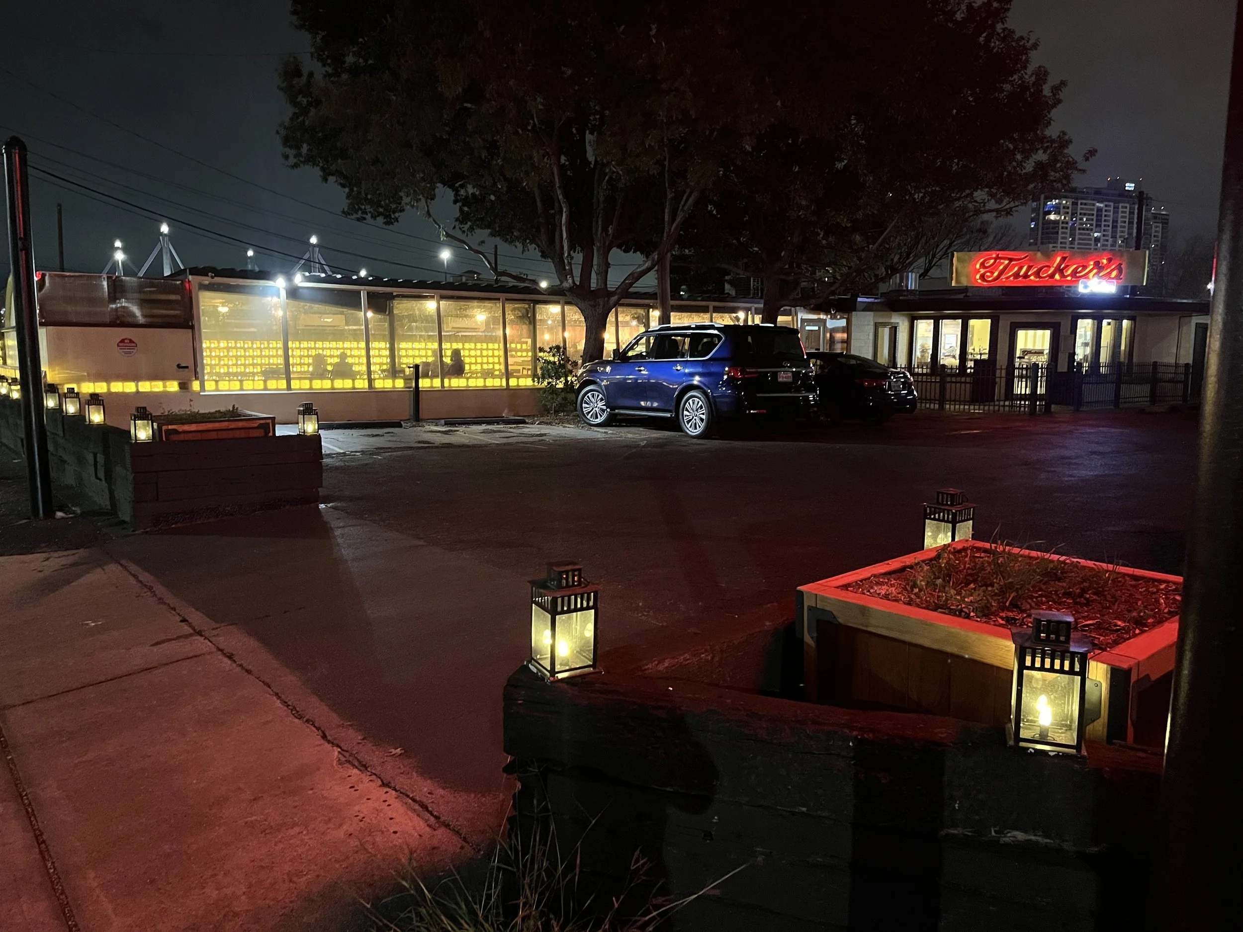 Night photo of Tucker's