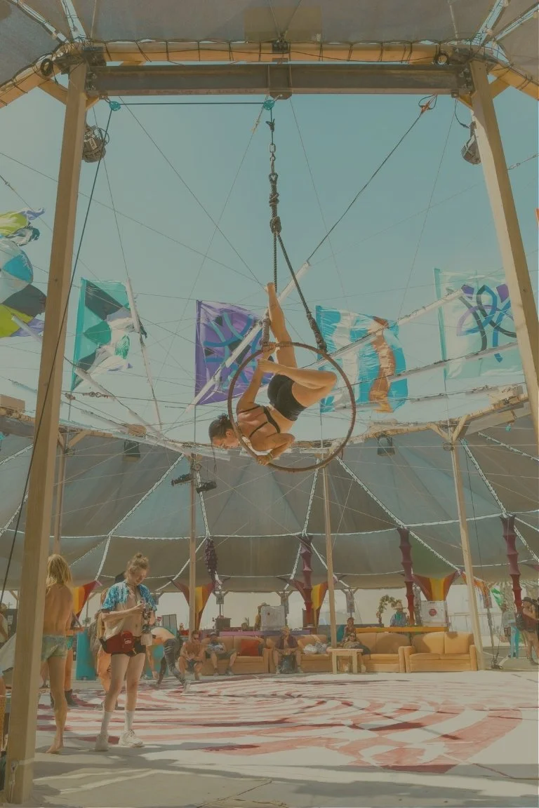 lucy performing aerial acrobatics at a booked event