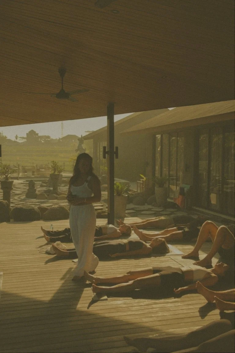 Lucy teaching yoga at been busy retreat