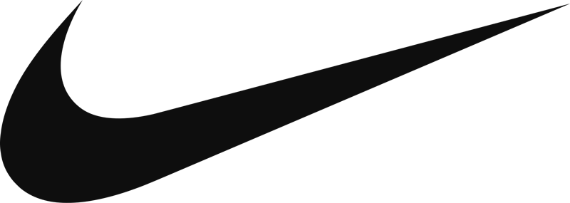 Close-up of a black Nike swoosh logo.