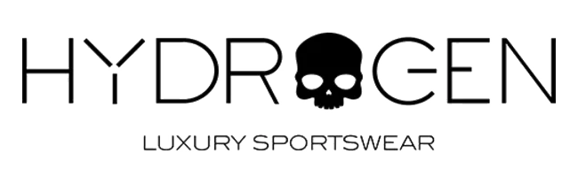 Logo of Hydrogen luxury sportswear featuring the brand name with a skull icon replacing the letter O.