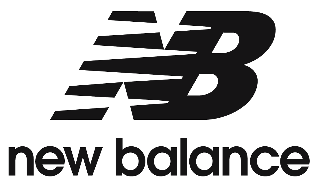 Black and white logo of New Balance with stylized 'NB' and text 'new balance'.