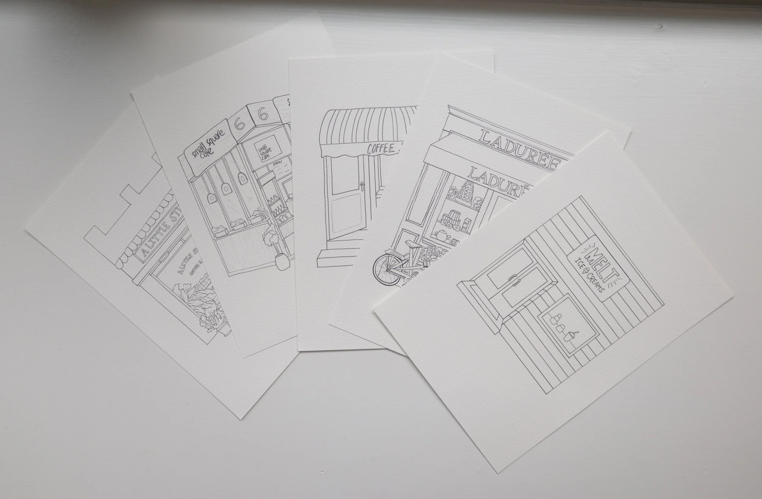 5 Pack Coloring Pages or Urban Storefronts