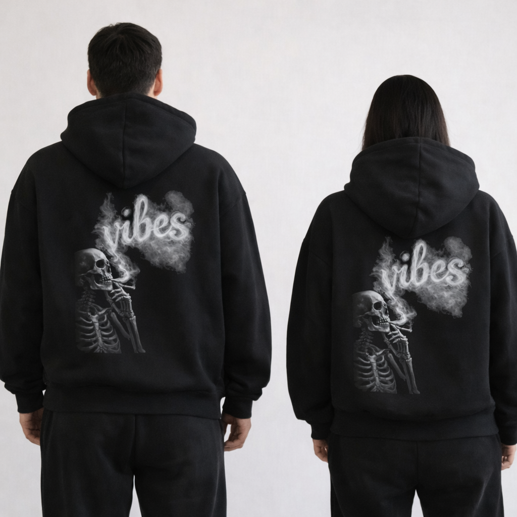 Skull Smoking 'Vibes' Hoodie – Gothic Streetwear Pullover