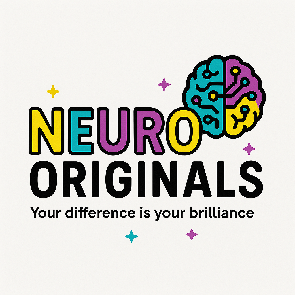 Colorful logo for Neuro Originals featuring a stylized brain with circuit lines and the slogan "Your difference is your brilliance".
