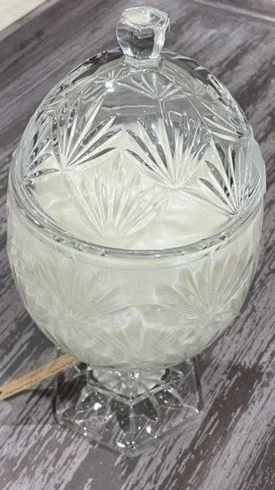 Large Vintage Glass Egg Candle with lid - Verbena bamboo