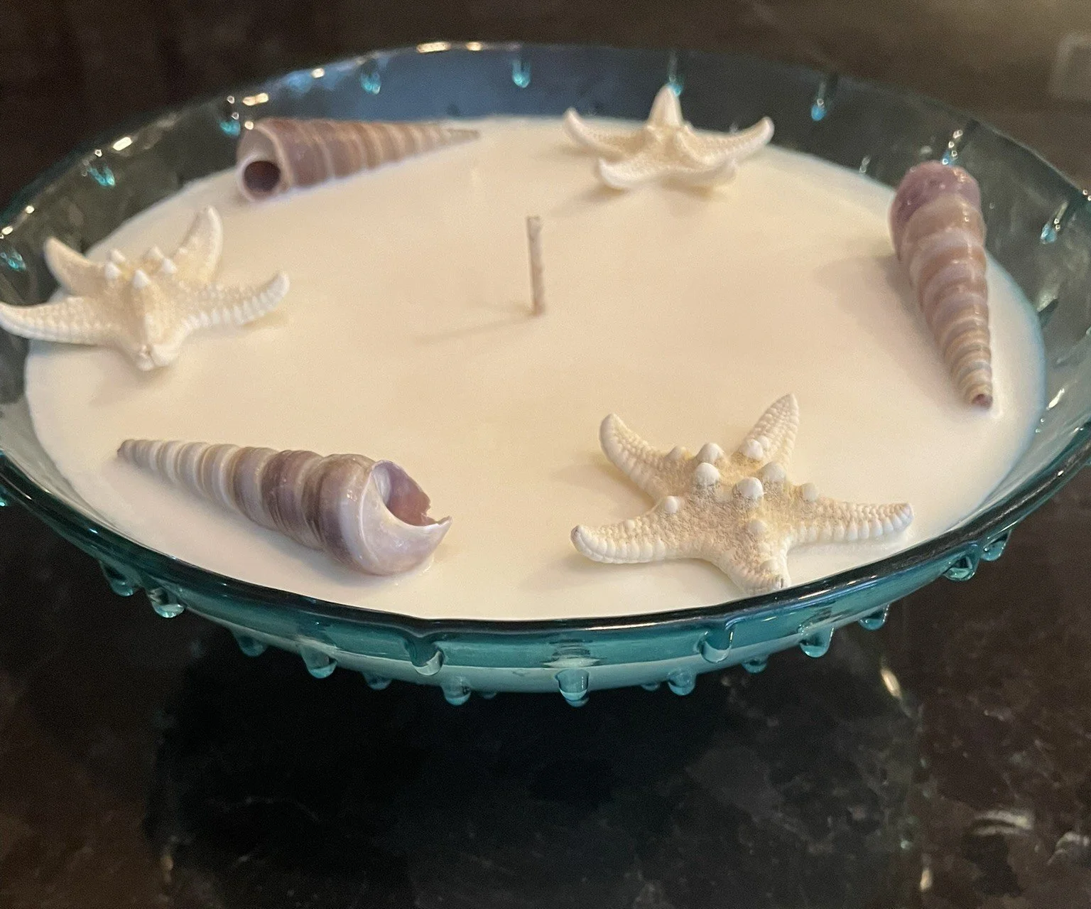 Vintage Frosted Teal Hobnail Footed Bowl Candle — Unscented