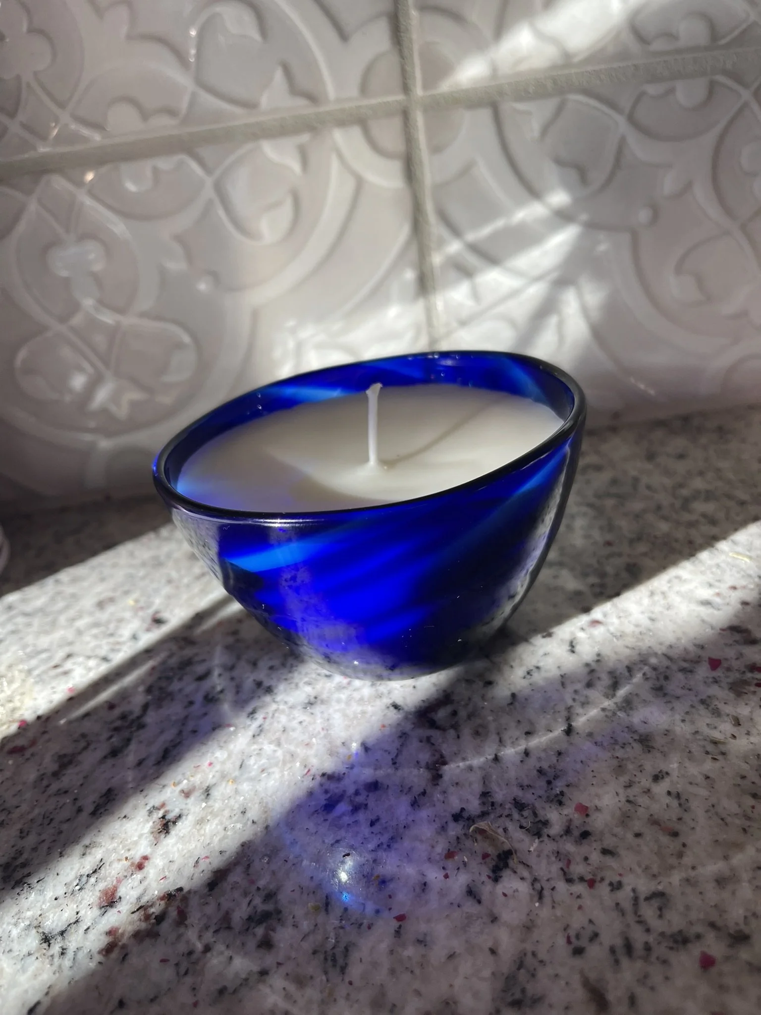 Cobalt blue swirl candle