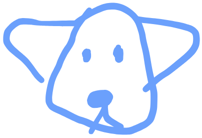 Line drawing of a dog's face with floppy ears and a tongue out.