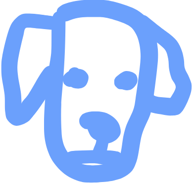 Outline of a dog's face with floppy ears, eyes, nose, and mouth in blue on a black background.