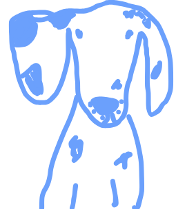 Line drawing of a dog with floppy ears and a spot on its chest