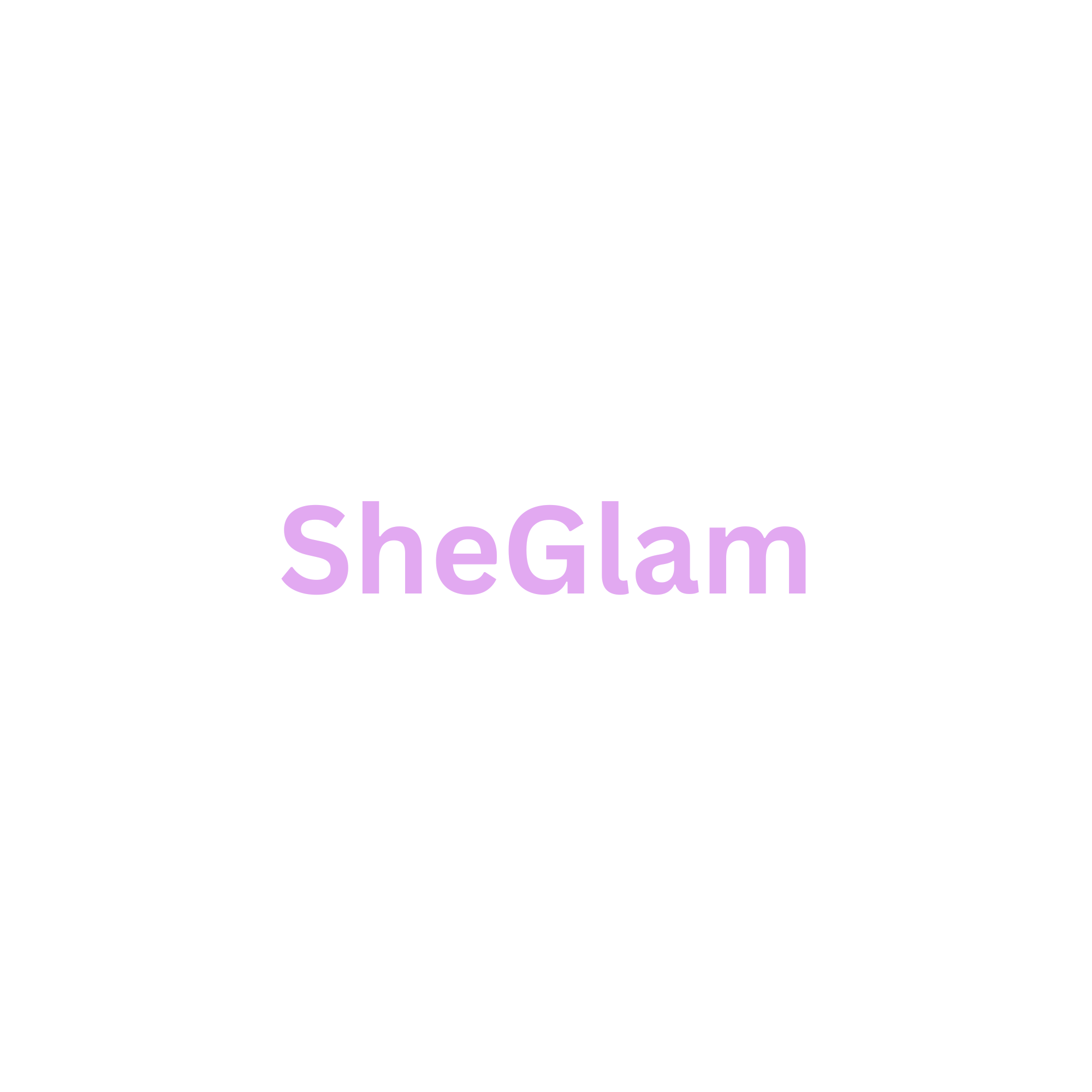 A gradient background with the text 'sheGlam' in large, soft purple font.