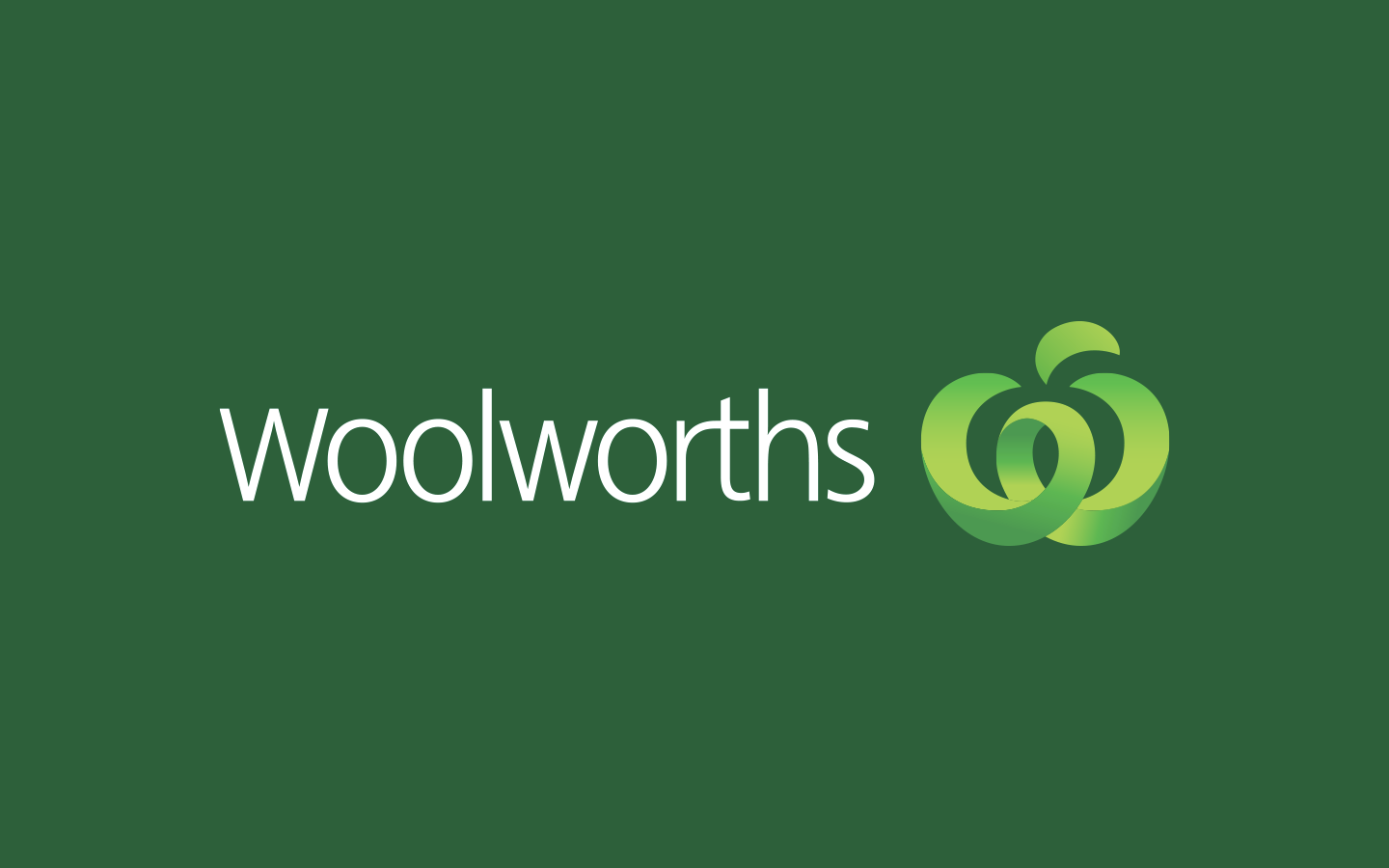 Woolworths logo on a green background with the brand name and a green shopping cart icon.