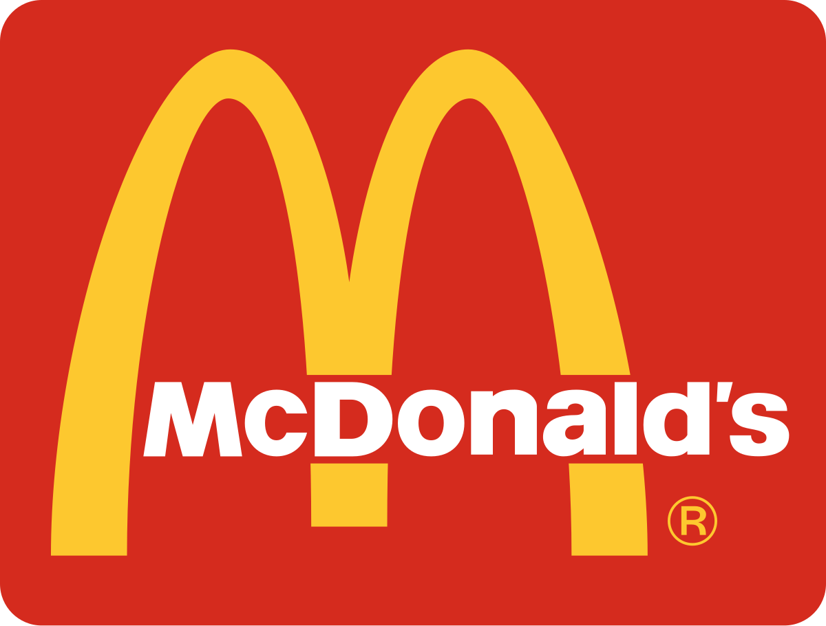 McDonald's logo with yellow arches and red background, featuring the word 'McDonald's' in white text.