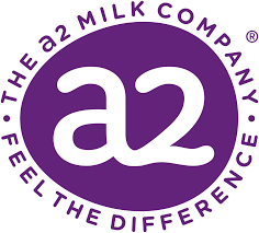 Logo of A2 Milk Company with purple circular design and white lowercase 'a2' in the center, and the text 'The A2 Milk Company' and 'Feel the Difference' around the circle.