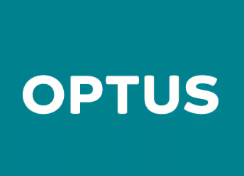Optus logo with white text on a teal background.