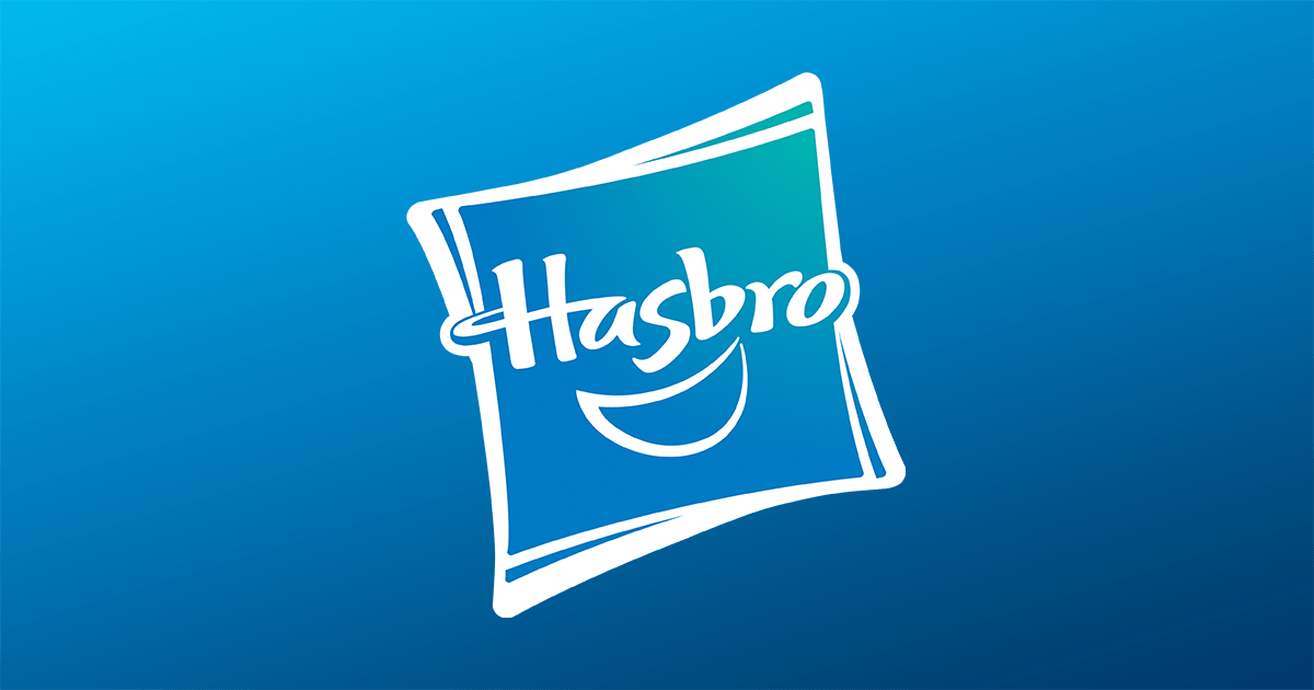 Hasbro logo with a smiling face on a blue gradient background.