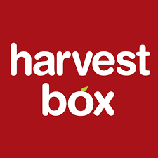 Harvest Box logo with white text on a red background