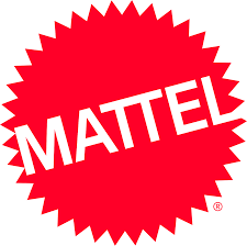 Red circular logo with jagged edges and white text that reads 'MATTEL'.