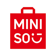 Red shopping bag with white text reading 'MINISO' and a small smiling face.