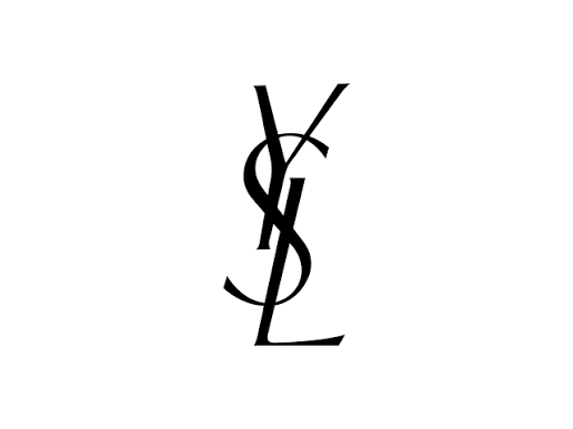 YSL logo with intertwined black letters on a white background