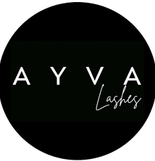 Logo with the words 'AYVA Lashes' on a black background