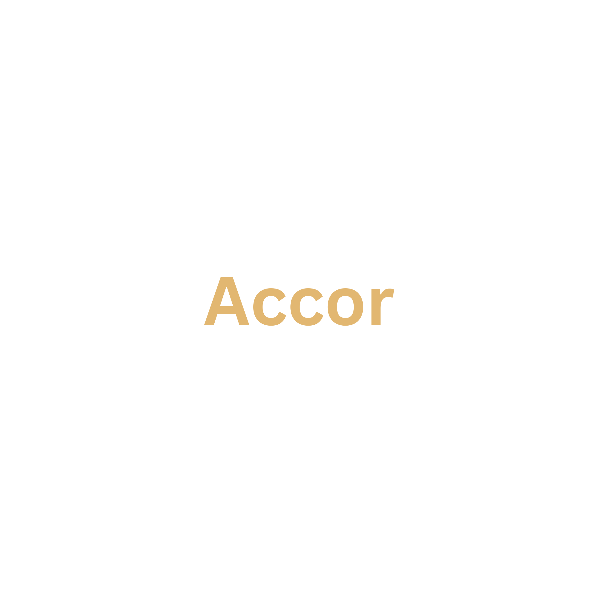 A white t-shirt with the word 'Accor' written in gold-colored letters on the front.