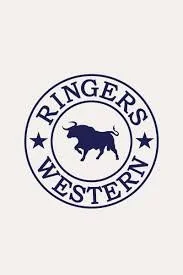 Circular logo with a silhouette of a goat in the center, surrounded by the words "RINGER'S WESTERN" and two stars.