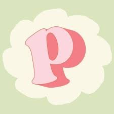 Pink letter 'P' on a light green background with cloud-like shape