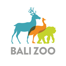 Illustration of four animals in a line: a blue deer, an orange antelope, a yellow bear, and a green gorilla, with the text 'BALI ZOO' below.