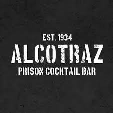 Logo for Alcatraz Prison Cocktail Bar with the text 'Est. 1934 Alcatraz Prison Cocktail Bar' on a black background.