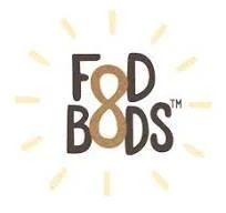 Logo with the words "FOOD & BODS" and a clock-like design with yellow rays