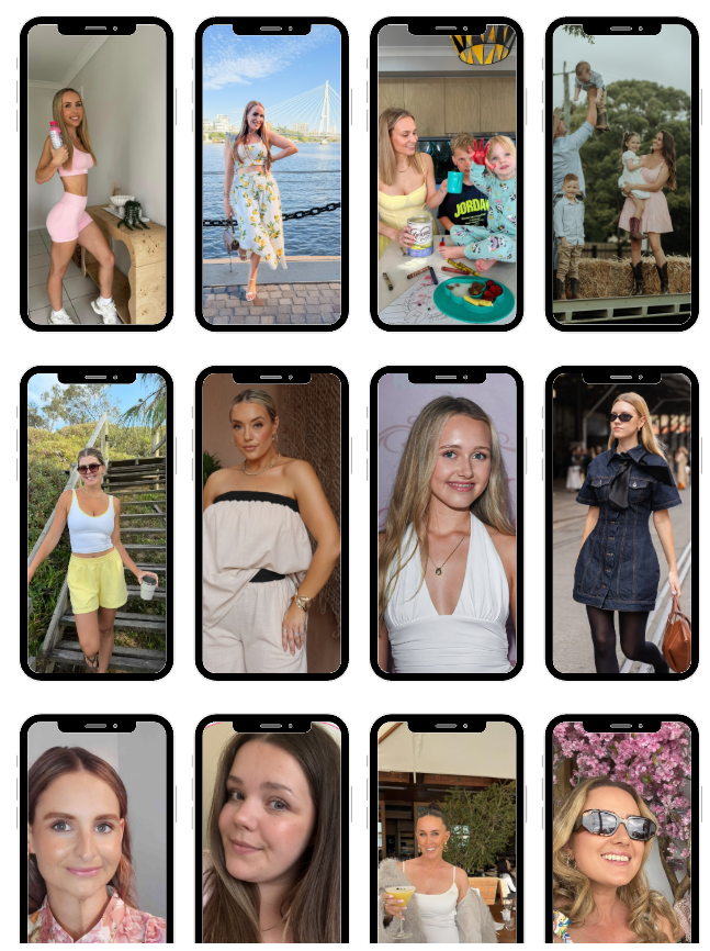 Collage of ten photos featuring women and children in various settings.