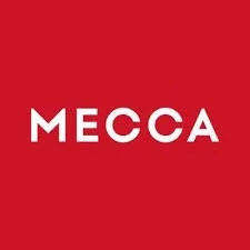 Red background with the word 'MECCA' in white capital letters.