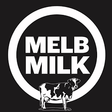 Logo with the text 'Melb Milk' inside a circle, featuring a dog below the text.