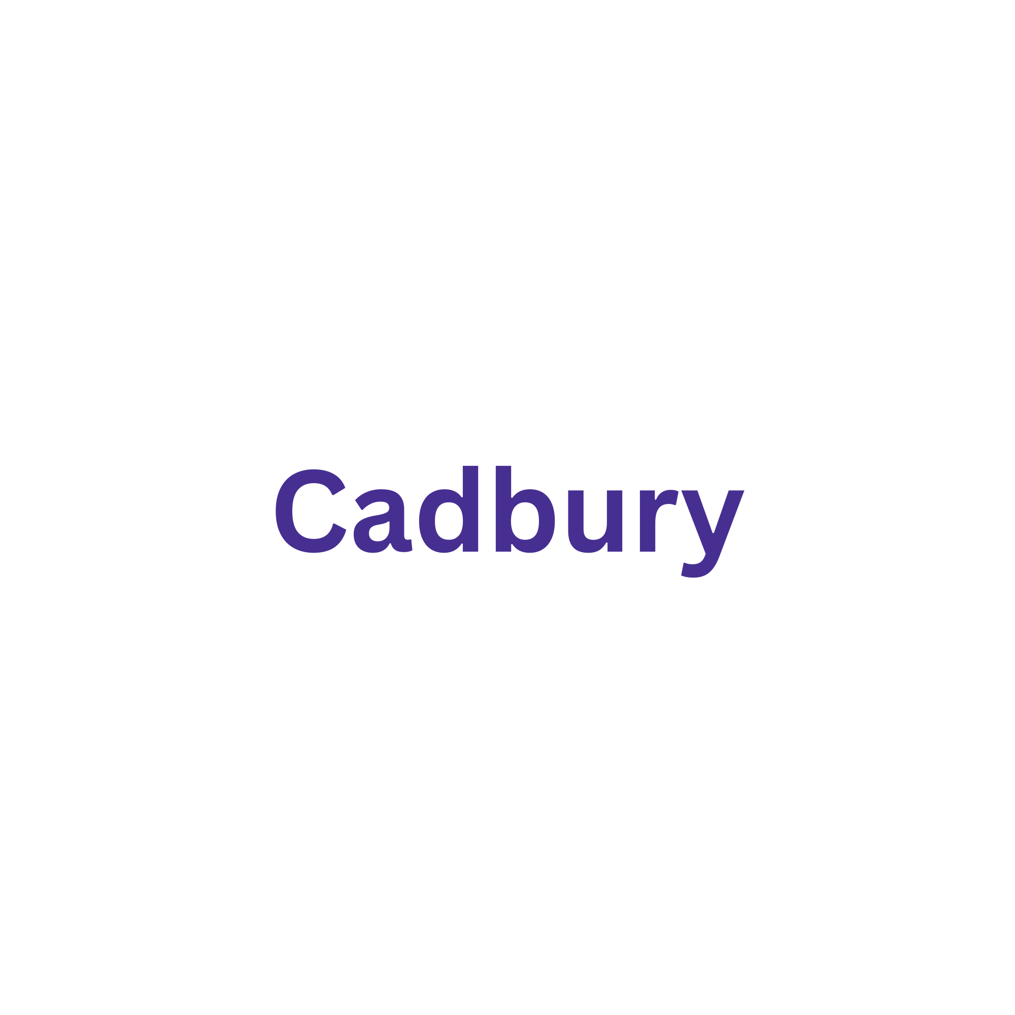 White paper bag with a blue and purple logo and text reading "Cadbury" in purple letters.