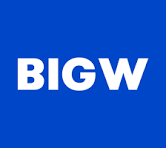 Blue background with white text that says 'BIGW'