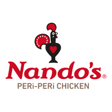 Nando's logo featuring a stylized rooster with red accents and a black body, with the text 'Nando's' in red and 'PERi-PERi CHICKEN' below it.