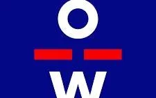Logo with a blue background, white circle at the top, two horizontal red lines below it, and a white letter 'W' at the bottom.