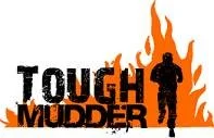 Logo for Tough Mudder featuring a silhouette of a runner in front of flames.