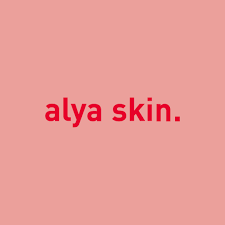 Pink background with red text that says 'alya skin.'