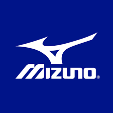 Mizuno logo on a blue background.