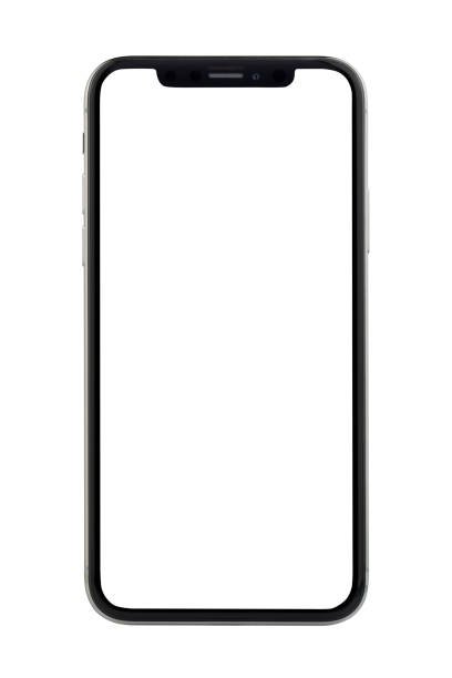 A smartphone with a black frame and a large screen, displaying a blank white background.
