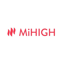 Logo with three red flame-like symbols and the text 'MiHIGH' in red.