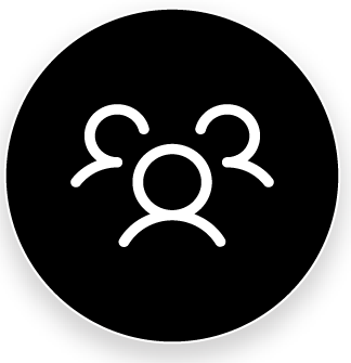 Icon of three people connected, representing a social network or community.