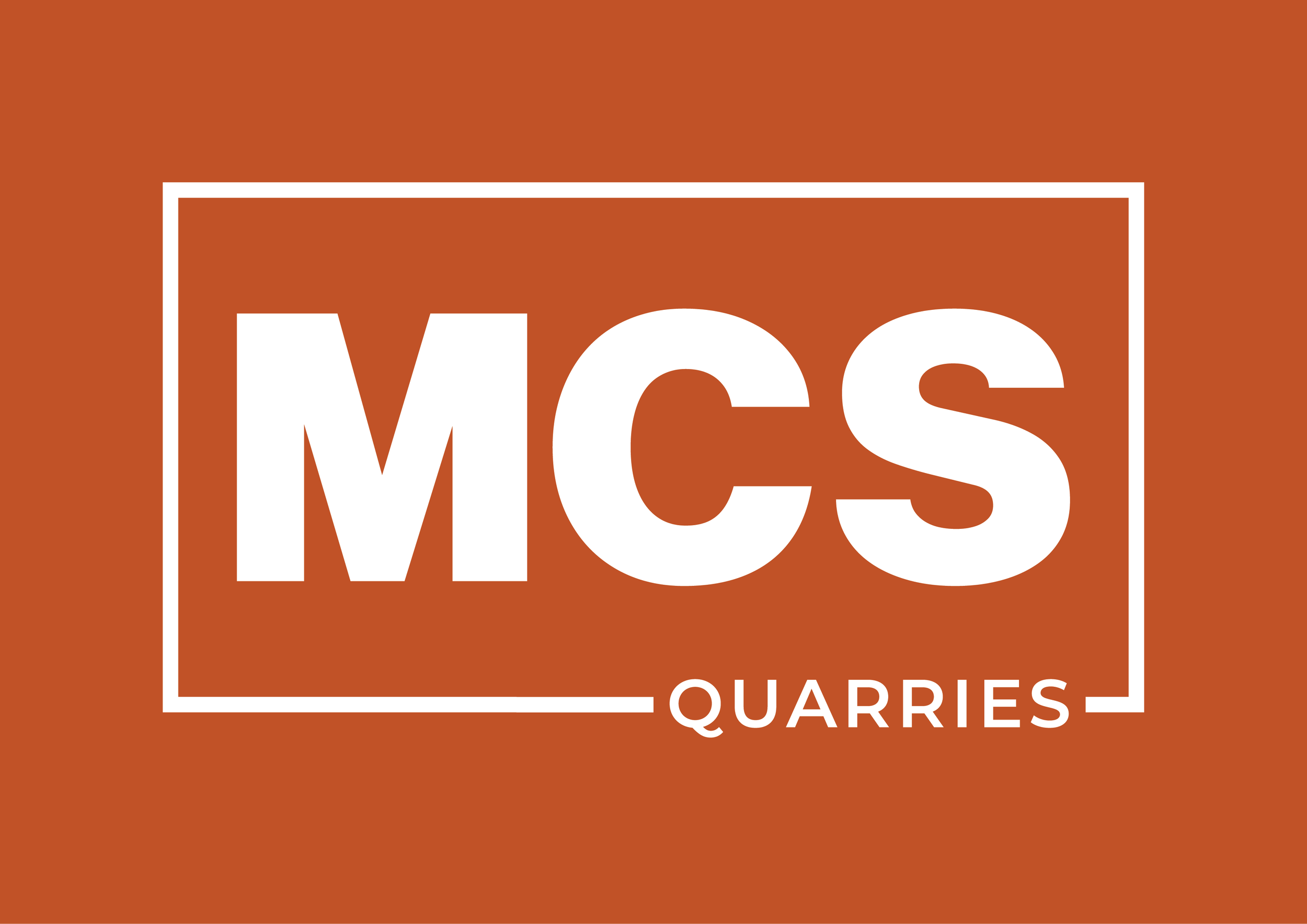 Logo of 'Mc's Quarry' on an orange background, with white text and a white rectangular border.