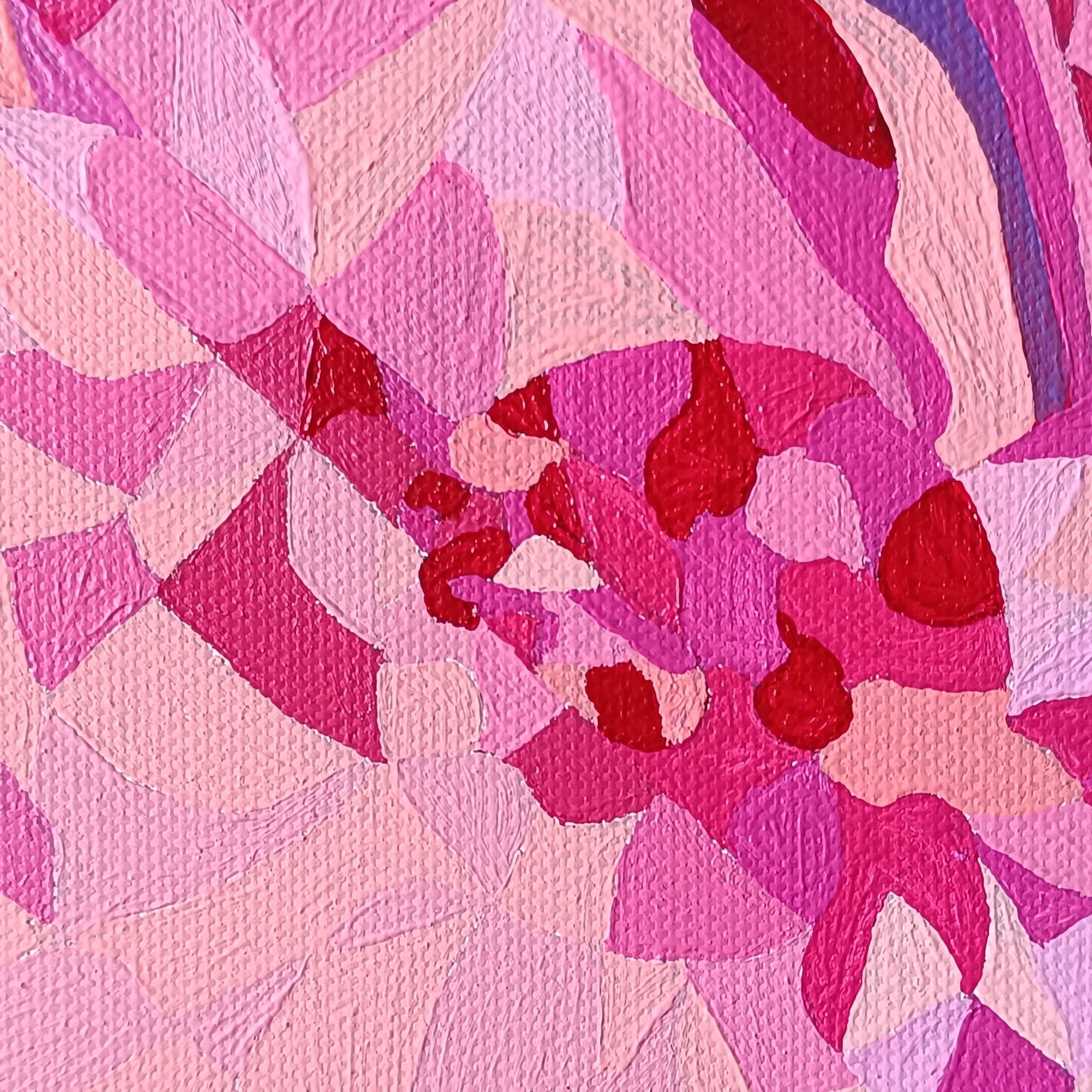 Marisa Iona - Neon Dreams - Detail of apricot, rose  and pink geometric mosaic patterns with visible brush texture.