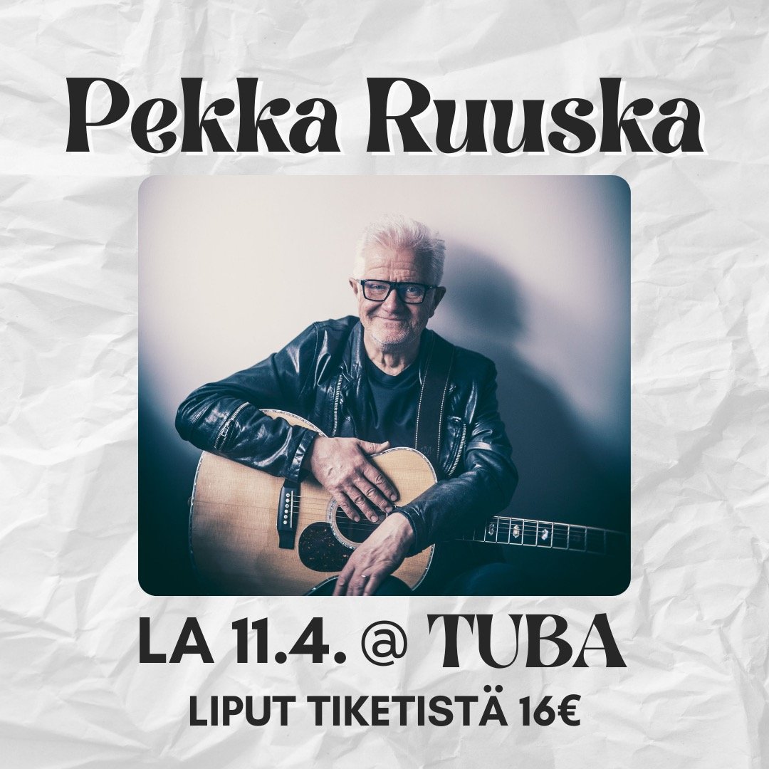 Pekka Ruuska esiintyy t&auml;m&auml;n viikon lauantaina, 11.4. Tuballa! 😍 Liput Tiketist&auml; ennakkoon 16&euro;, ovelta 19&euro; mik&auml;li j&auml;ljell&auml;. Tervetuloa keikalle!