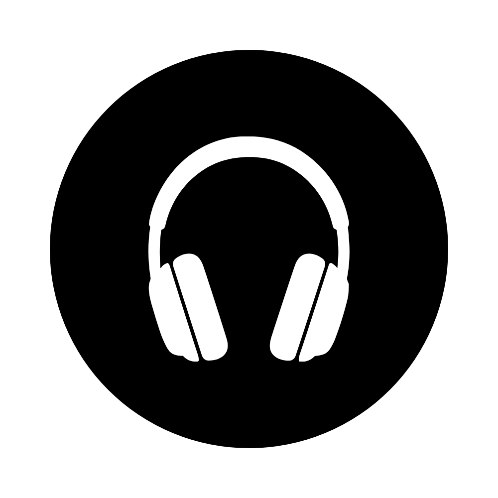 Silhouette of headphones against black background.